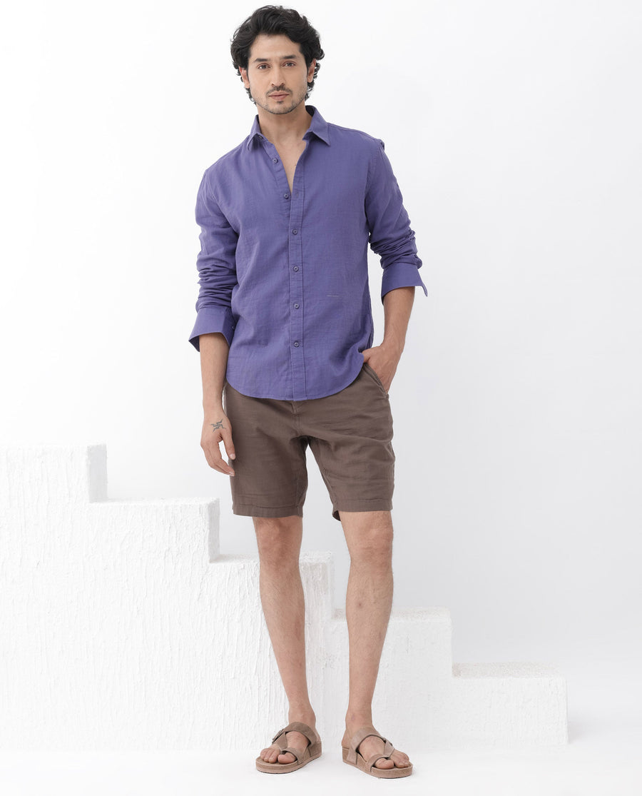 Rare Rabbit Men's Layerr Dusky Purple Cotton Plain Regular Fit Full Sleeve Collared Shirt