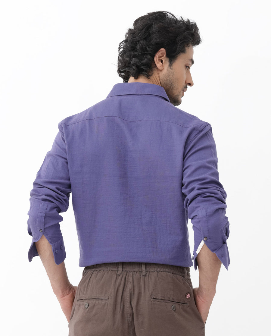 Rare Rabbit Men's Layerr Dusky Purple Cotton Plain Regular Fit Full Sleeve Collared Shirt