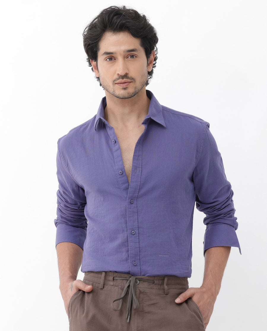 Rare Rabbit Men's Layerr Dusky Purple Cotton Plain Regular Fit Full Sleeve Collared Shirt