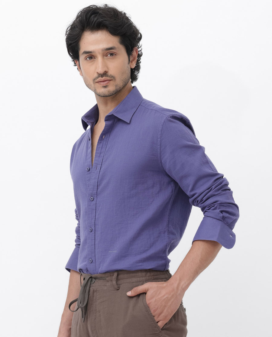 Rare Rabbit Men's Layerr Dusky Purple Cotton Plain Regular Fit Full Sleeve Collared Shirt