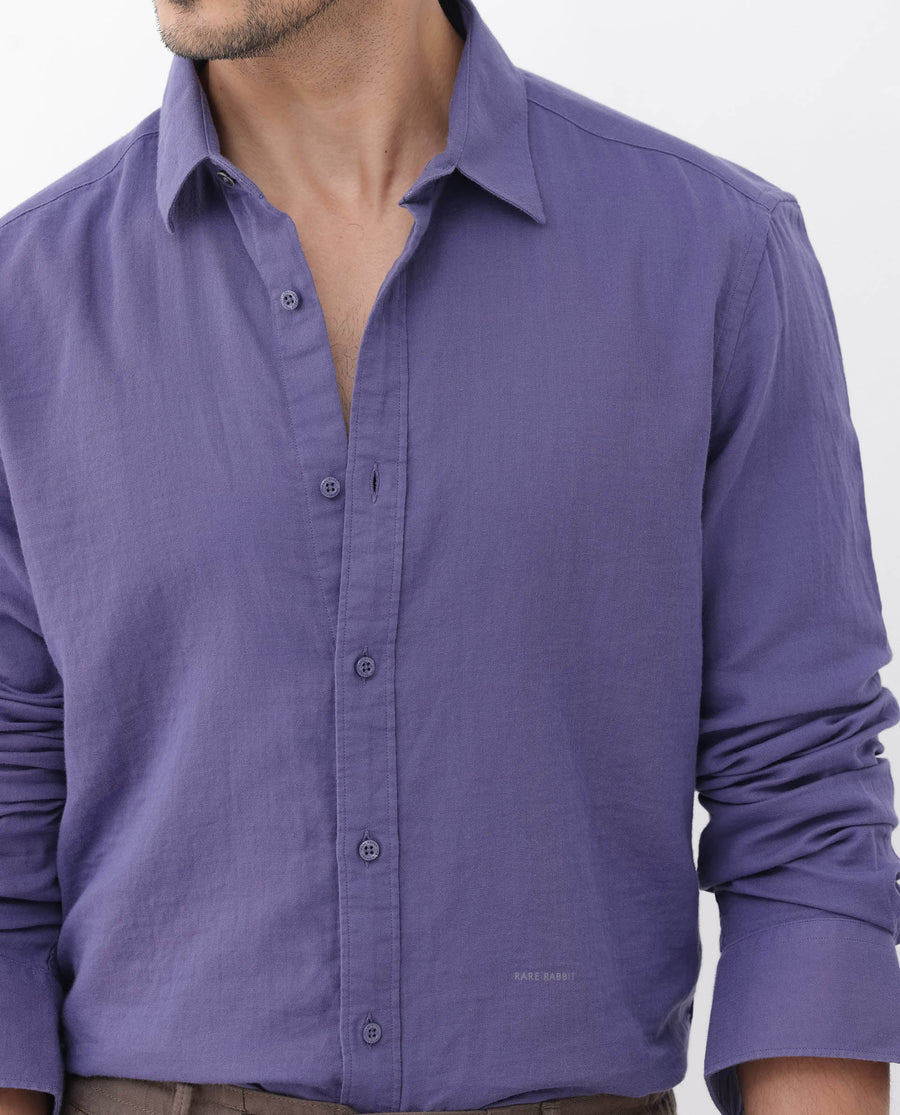 Rare Rabbit Men's Layerr Dusky Purple Cotton Plain Regular Fit Full Sleeve Collared Shirt