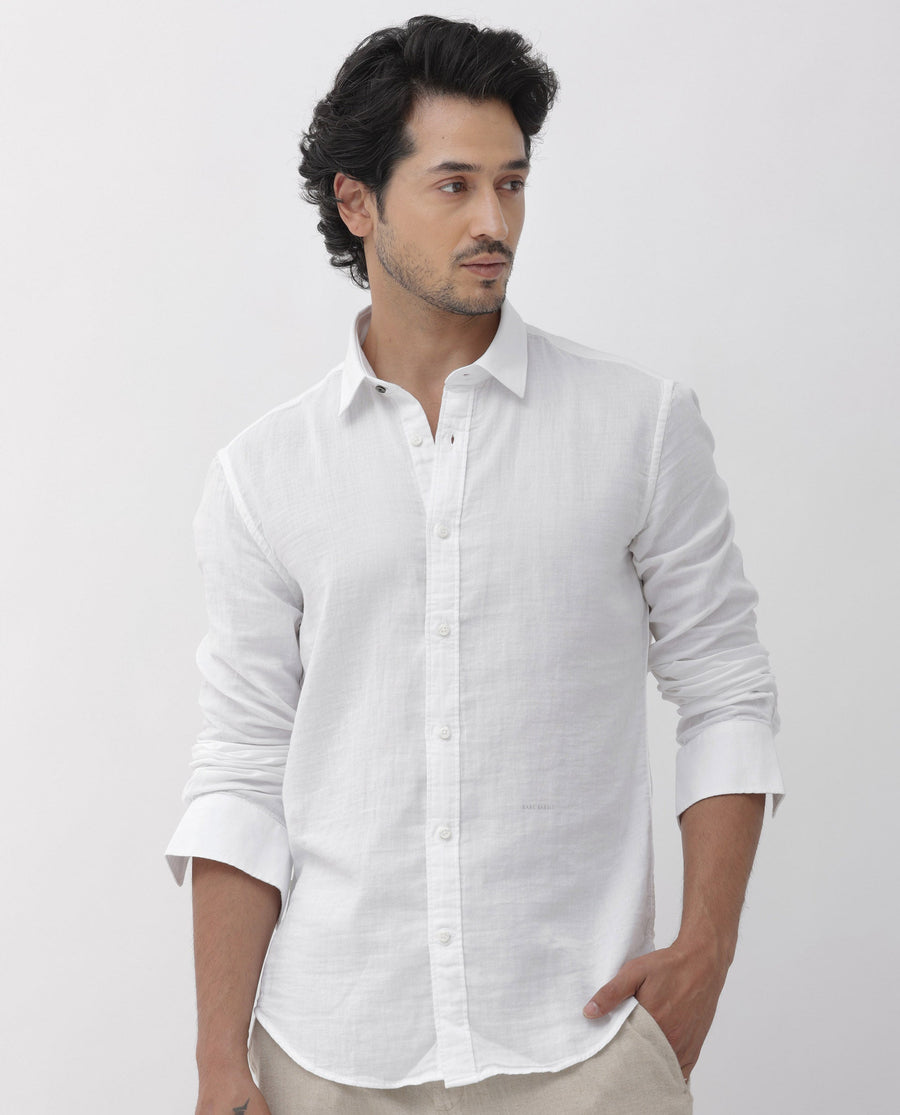 Rare Rabbit Men's Layerr Dusky White Cotton Plain Regular Fit Full Sleeve Collared Shirt