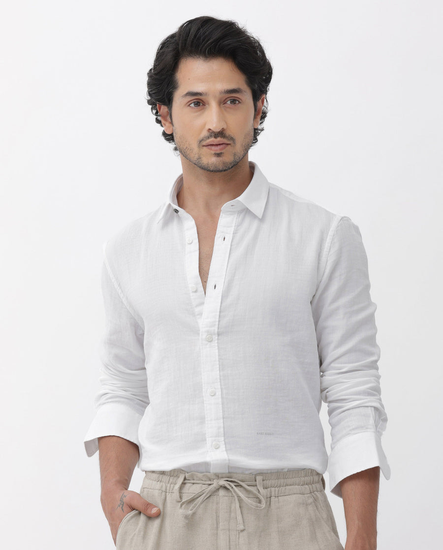 Rare Rabbit Men's Layerr Dusky White Cotton Plain Regular Fit Full Sleeve Collared Shirt