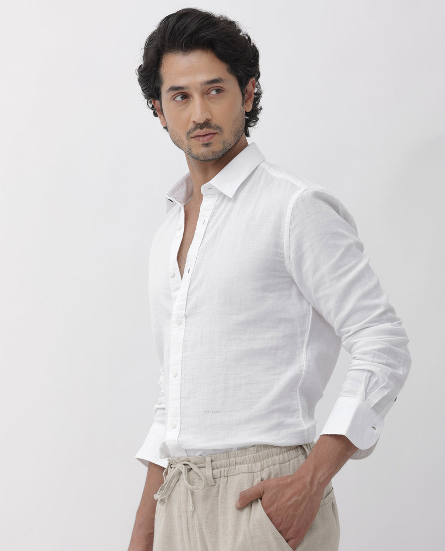 Rare Rabbit Men's Layerr Dusky White Cotton Plain Regular Fit Full Sleeve Collared Shirt