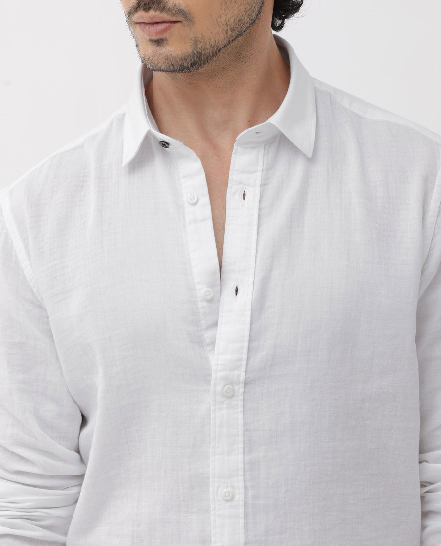 Rare Rabbit Men's Layerr Dusky White Cotton Plain Regular Fit Full Sleeve Collared Shirt