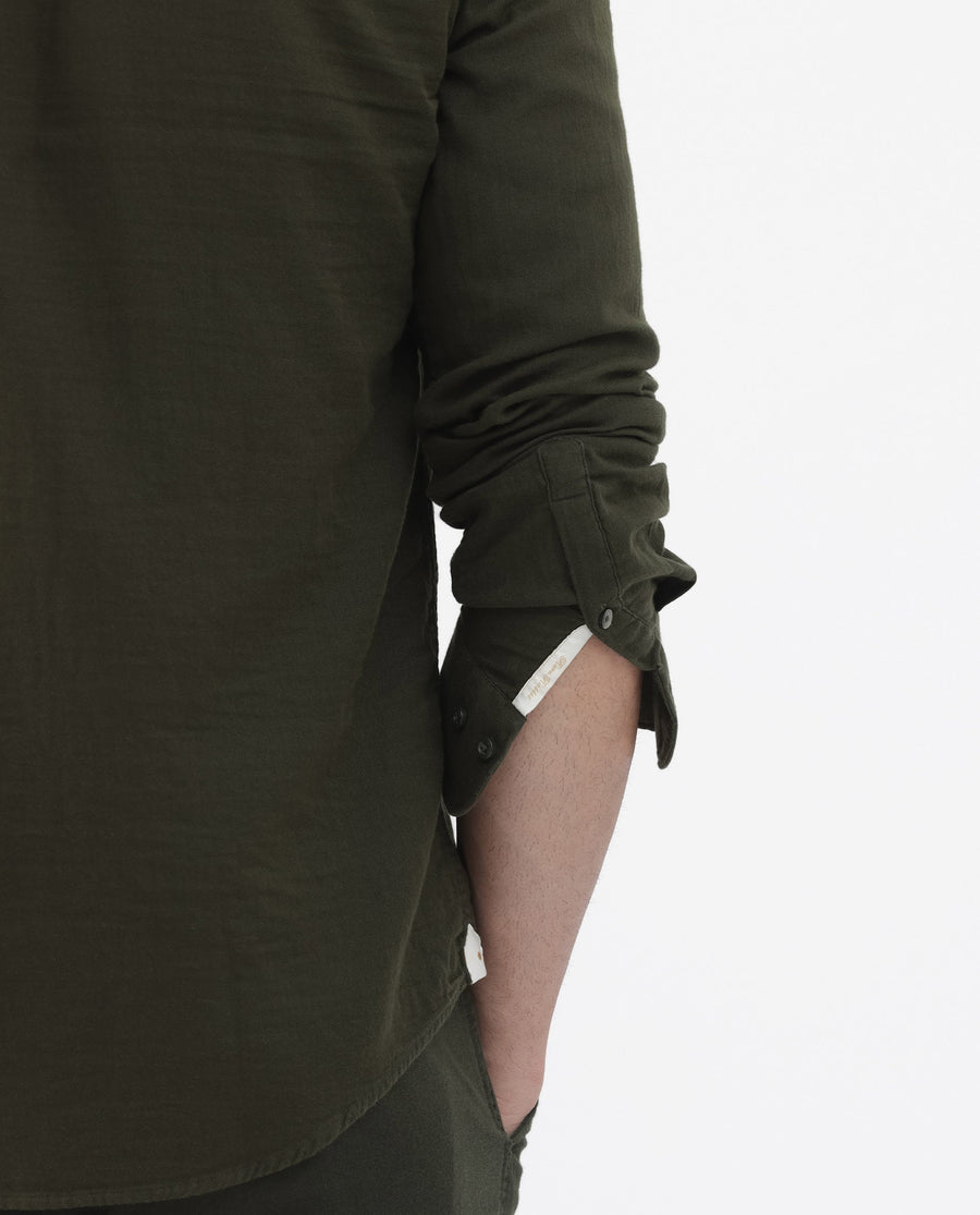 Rare Rabbit Men's Layerr Olive Cotton Plain Regular Fit Full Sleeve Collared Shirt