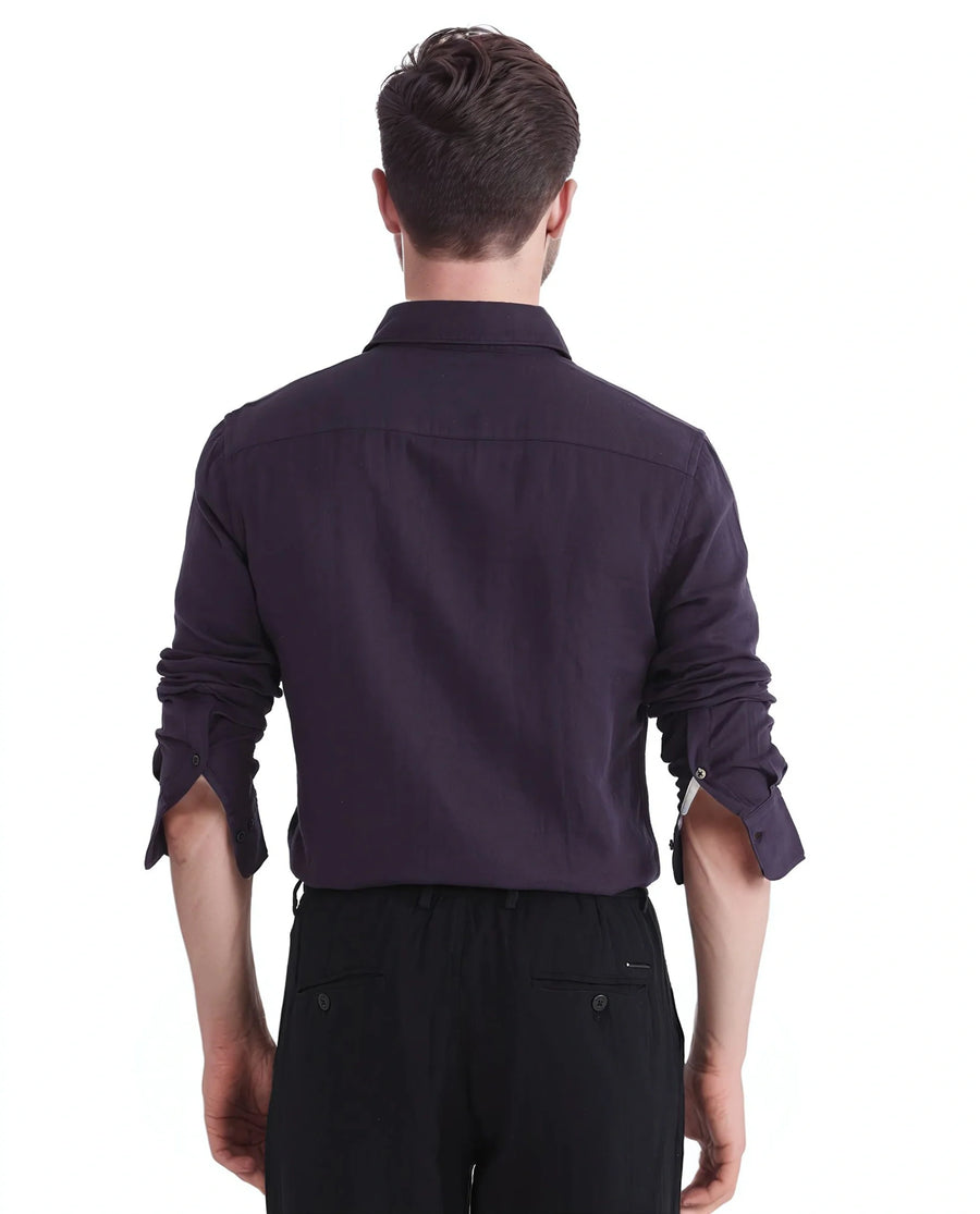 Rare Rabbit Men's Layerr Ls-25 Purple Cotton Plain Regular Fit Full Sleeve Collared Shirt