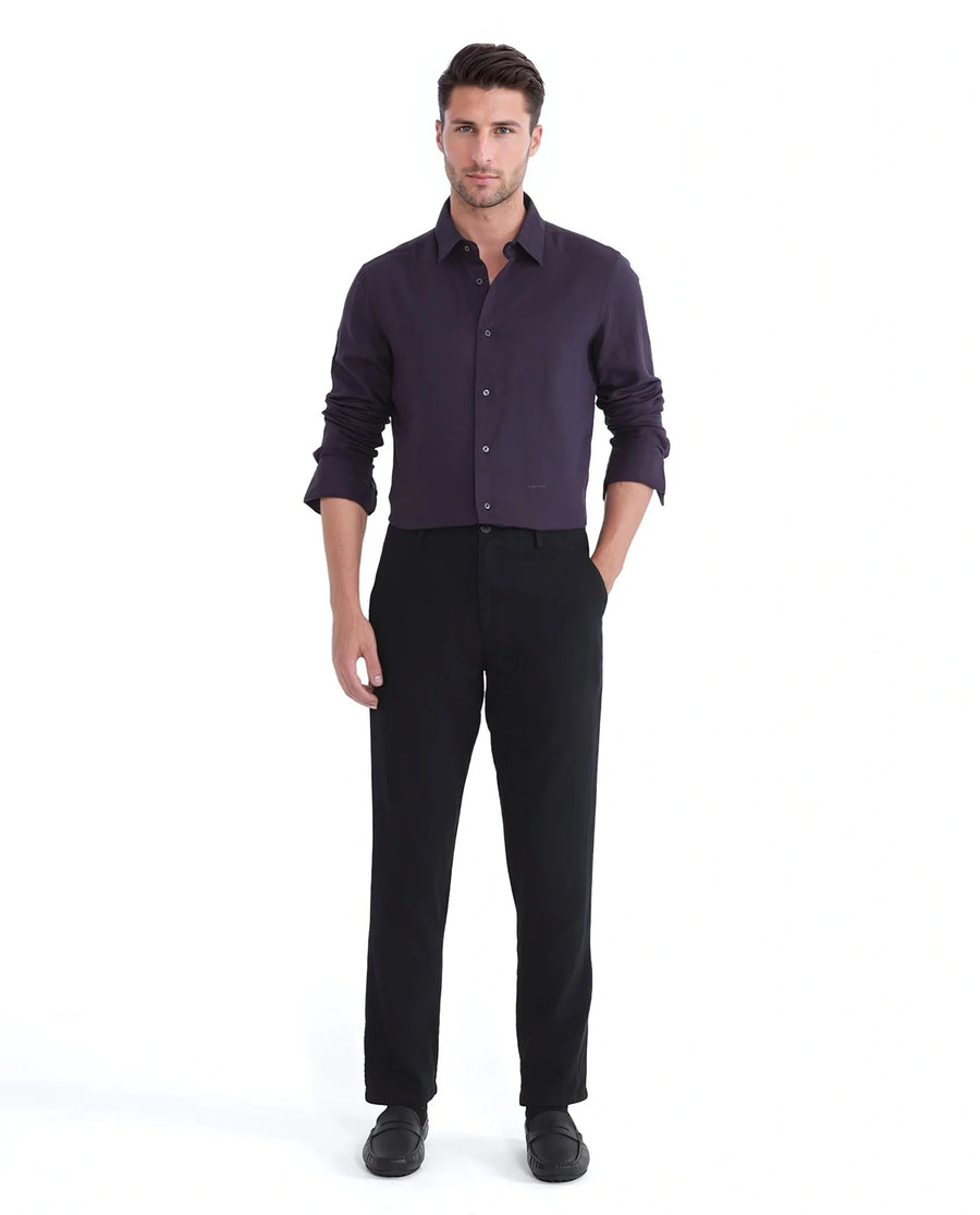 Rare Rabbit Men's Layerr Ls-25 Purple Cotton Plain Regular Fit Full Sleeve Collared Shirt