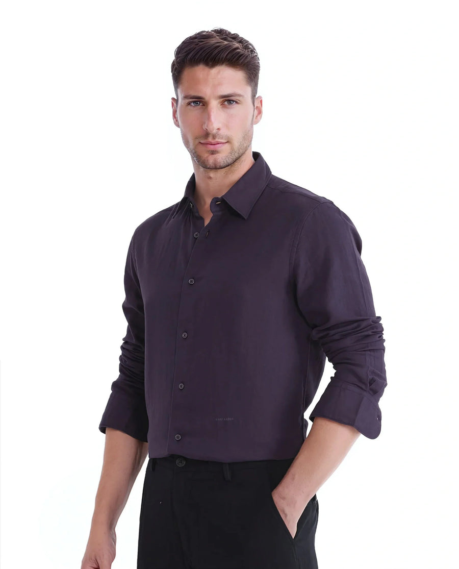 Rare Rabbit Men's Layerr Ls-25 Purple Cotton Plain Regular Fit Full Sleeve Collared Shirt