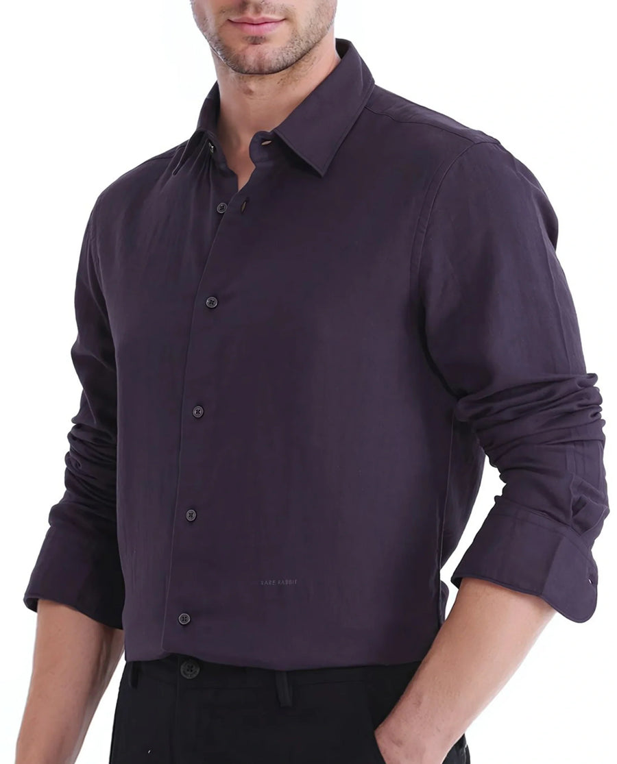 Rare Rabbit Men's Layerr Ls-25 Purple Cotton Plain Regular Fit Full Sleeve Collared Shirt