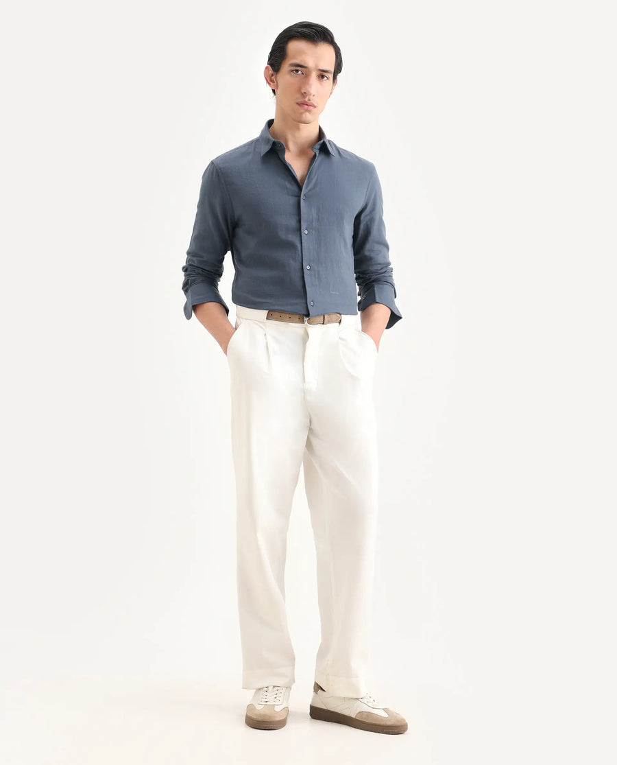 Rare Rabbit Men's Layerr-Ls Dusky Blue Cotton Fabric Full Sleeve Spread Collar Regular Fit Plain Shirt