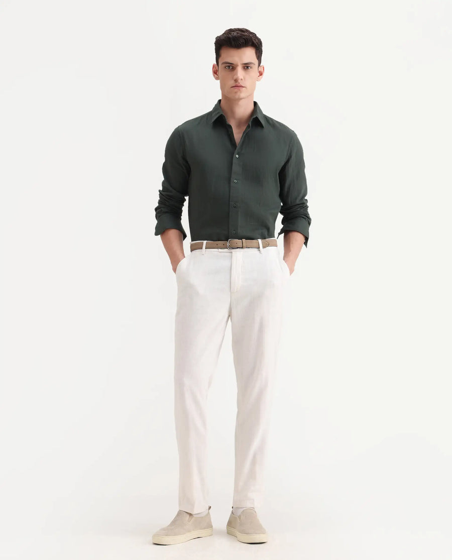 Rare Rabbit Men's Layerr-26 Green Cotton Plain Regular Fit Full Sleeve Spread Collar Shirt