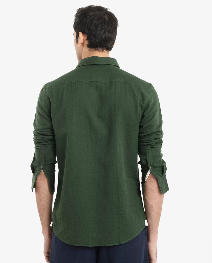Rare Rabbit Men's Layerr-2 Olive Cotton Plain Regular Fit Full Sleeve Collared Shirt