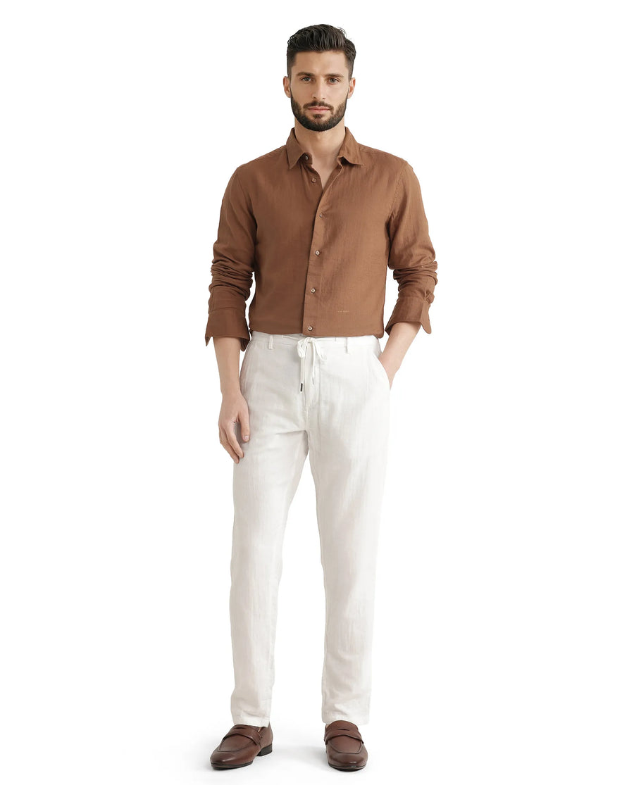 Rare Rabbit Men's Layerr Ls 25 Brown Cotton Plain Regular Fit Full Sleeve Collared Shirt
