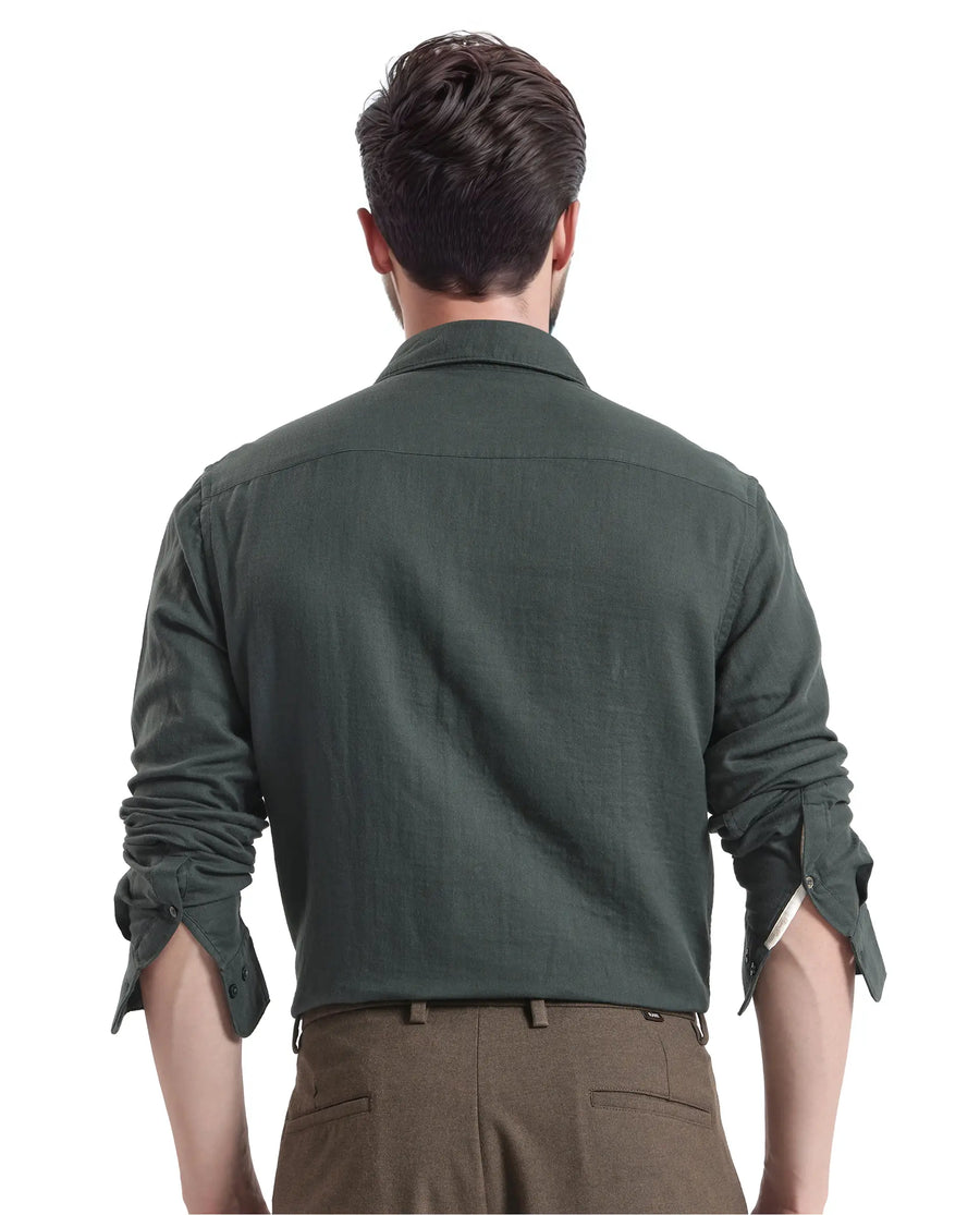 Rare Rabbit Men's Layerr Ls-25 Dark Green Cotton Plain Regular Fit Full Sleeve Collared Shirt