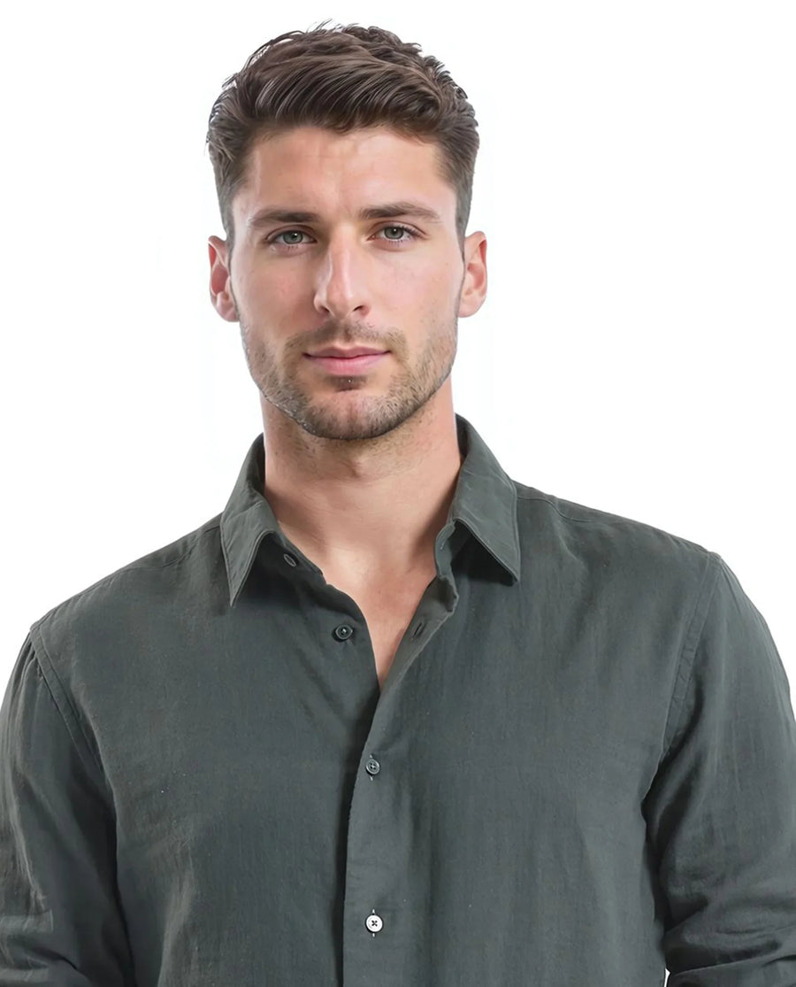 Rare Rabbit Men's Layerr Ls-25 Dark Green Cotton Plain Regular Fit Full Sleeve Collared Shirt