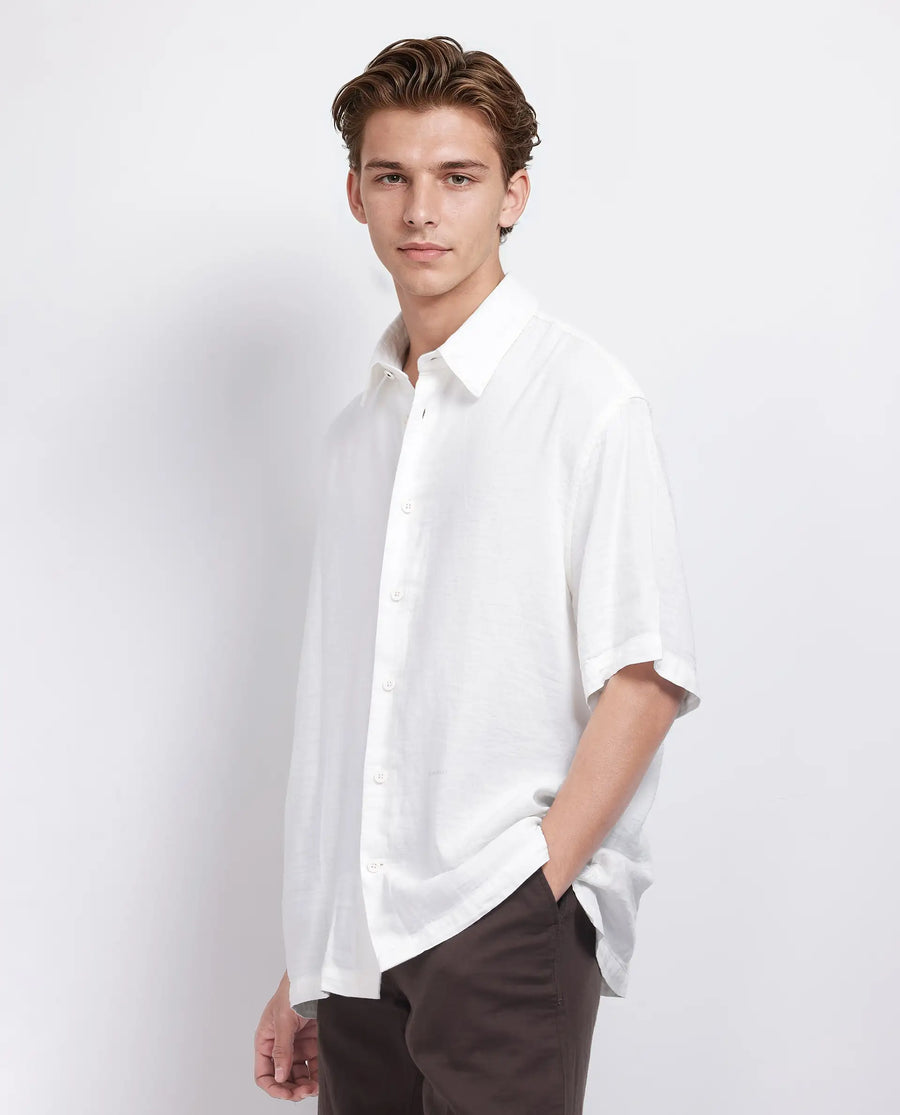 Rare Rabbit Men's Layerr Ss-25 White Cotton Blend Plain Boxy Fit Half Sleeve Collared Shirt
