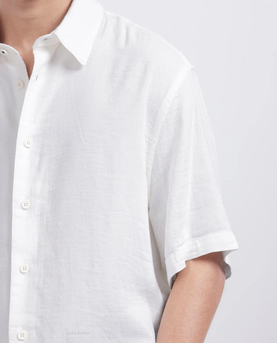 Rare Rabbit Men's Layerr Ss-25 White Cotton Blend Plain Boxy Fit Half Sleeve Collared Shirt