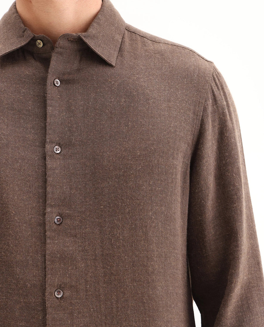 Rare Rabbit Men's Layt Dark Brown Cotton Blend Fabric Spread Collar Regular Fit Plain Shirt