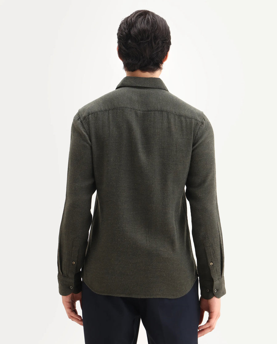 Rare Rabbit Men's Layt Dark Green Cotton Blend Fabric Spread Collar Regular Fit Plain Shirt