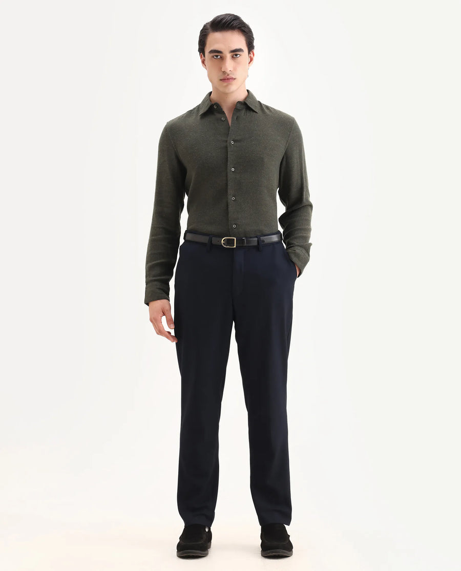 Rare Rabbit Men's Layt Dark Green Cotton Blend Fabric Spread Collar Regular Fit Plain Shirt