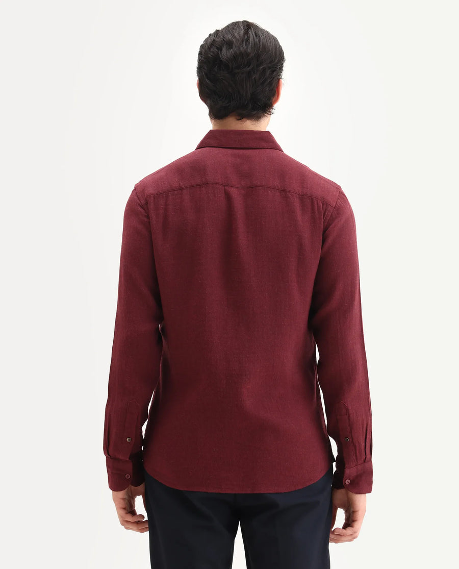 Rare Rabbit Men's Layt Red Cotton Blend Fabric Spread Collar Regular Fit Plain Shirt