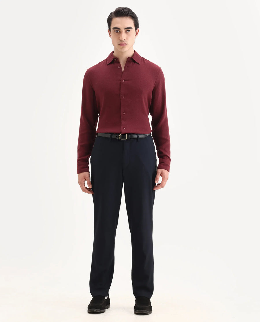 Rare Rabbit Men's Layt Red Cotton Blend Fabric Spread Collar Regular Fit Plain Shirt