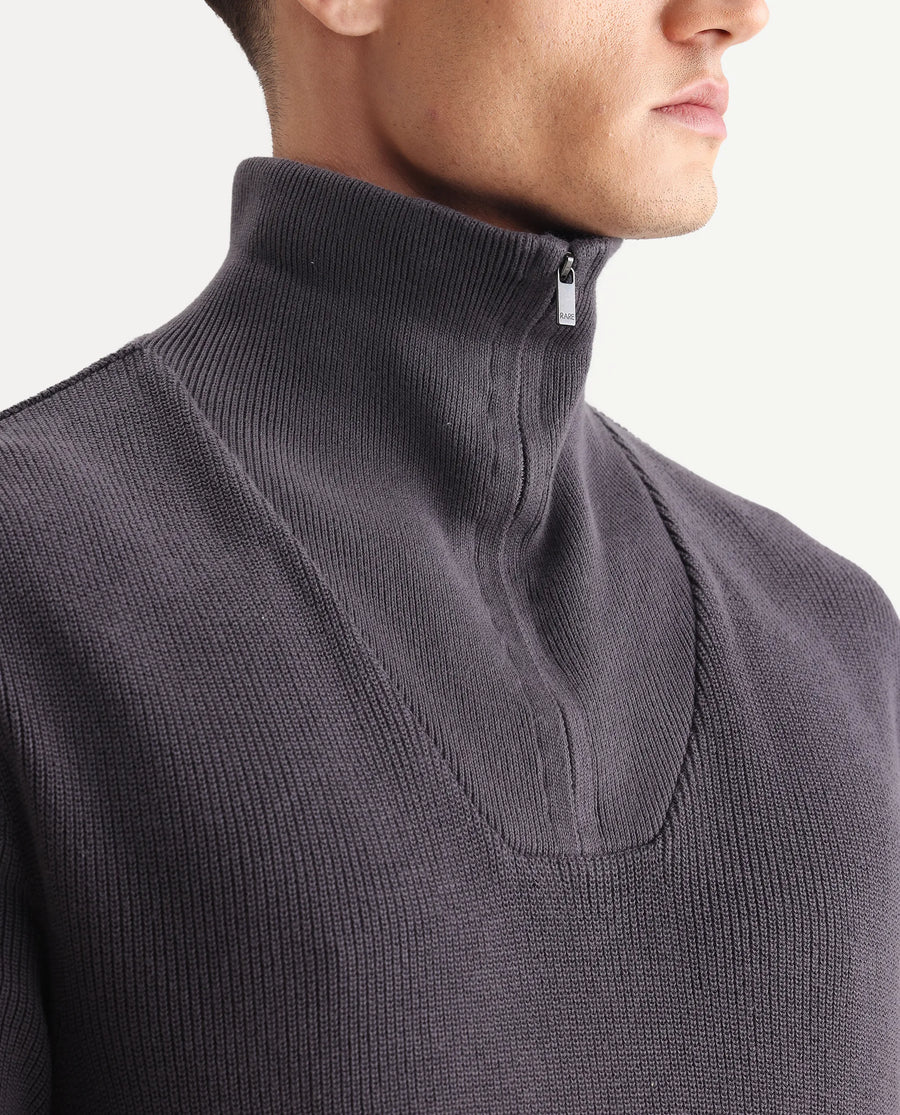 Rare Rabbit Men's Laz Grey Cotton Plain Regular Fit Full Sleeve High Neck Sweater
