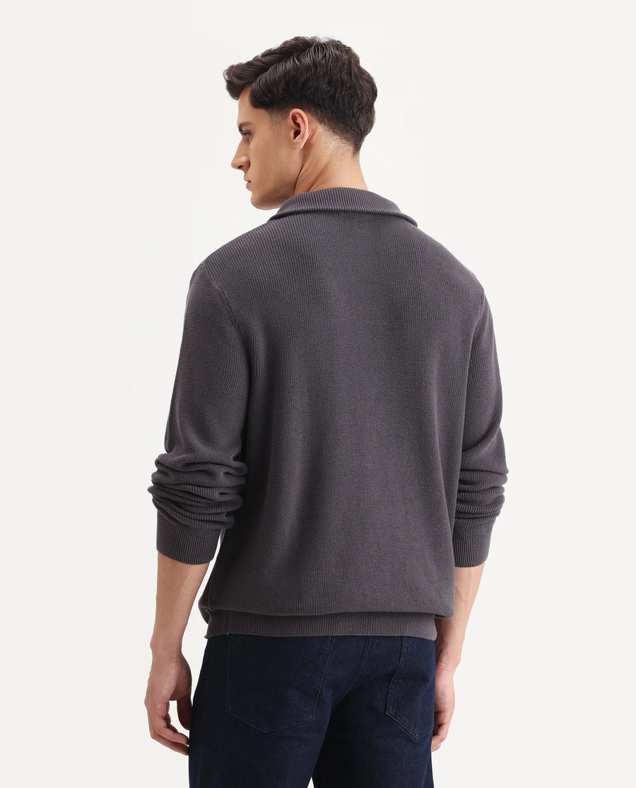 Rare Rabbit Men's Laz Grey Cotton Plain Regular Fit Full Sleeve High Neck Sweater