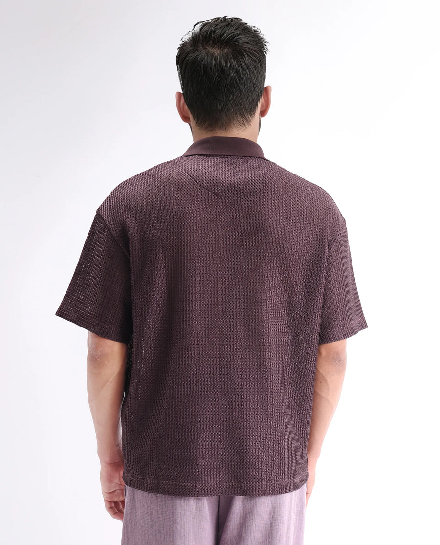 Rare Rabbit Men's Lbiza Maroon Cotton Plain Regular Fit Half Sleeve Collared Shirt
