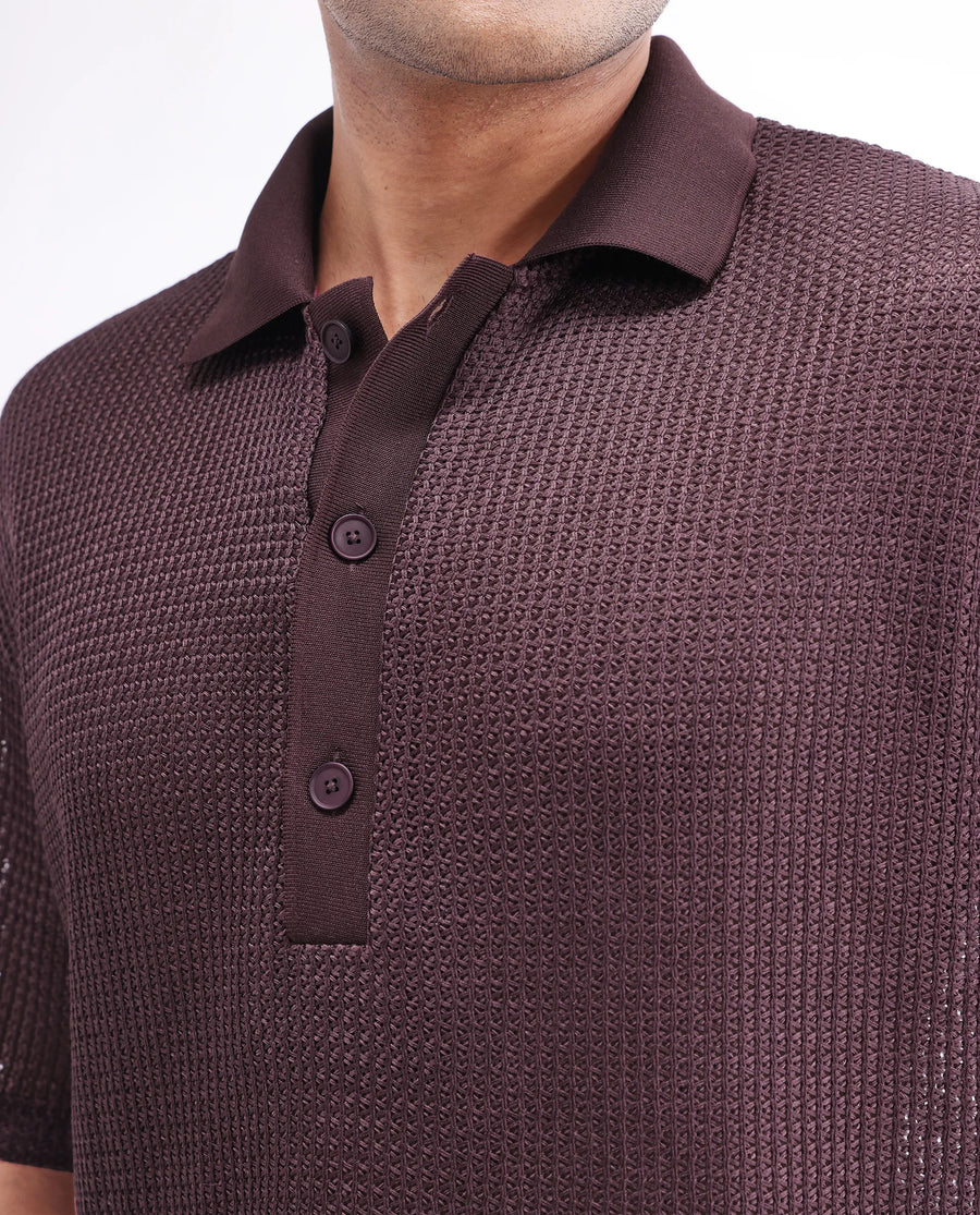 Rare Rabbit Men's Lbiza Maroon Cotton Plain Regular Fit Half Sleeve Collared Shirt