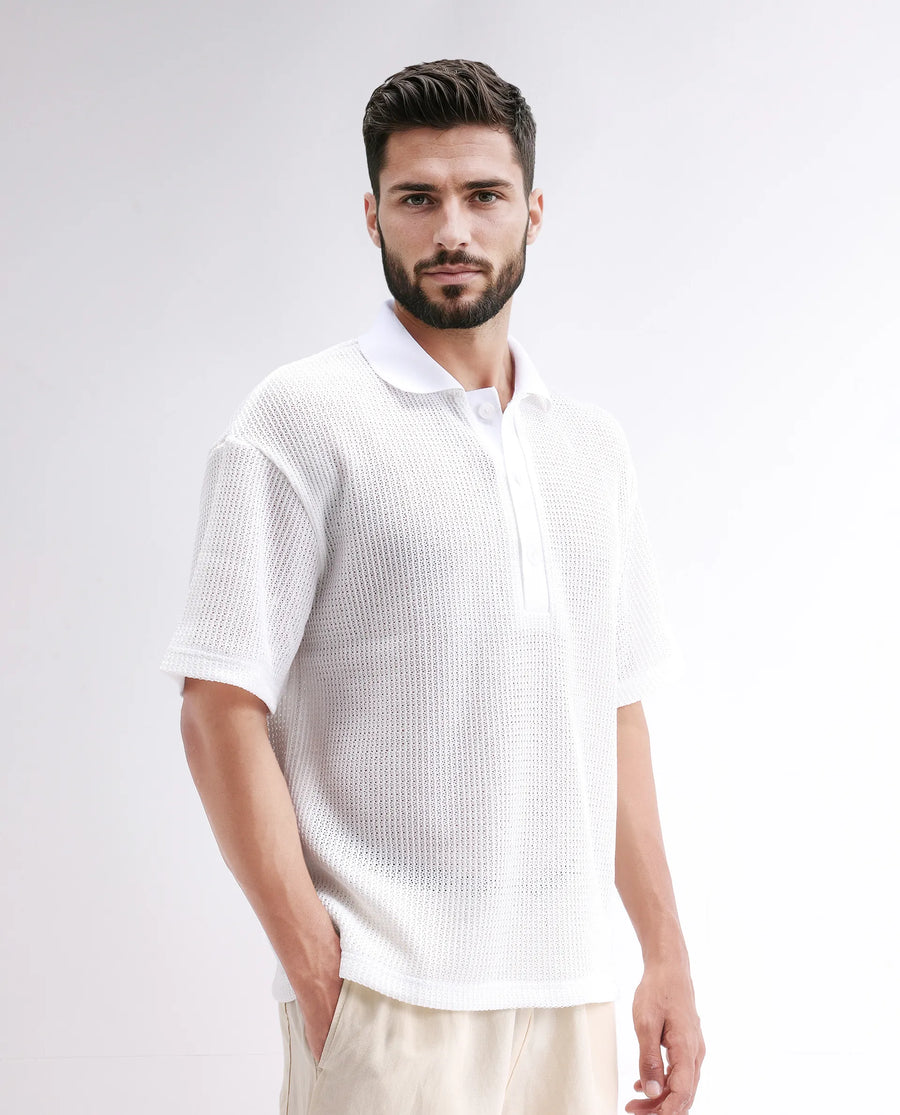Rare Rabbit Men's Lbiza White Cotton Plain Regular Fit Half Sleeve Collared Shirt