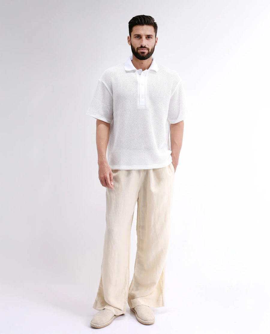 Rare Rabbit Men's Lbiza White Cotton Plain Regular Fit Half Sleeve Collared Shirt