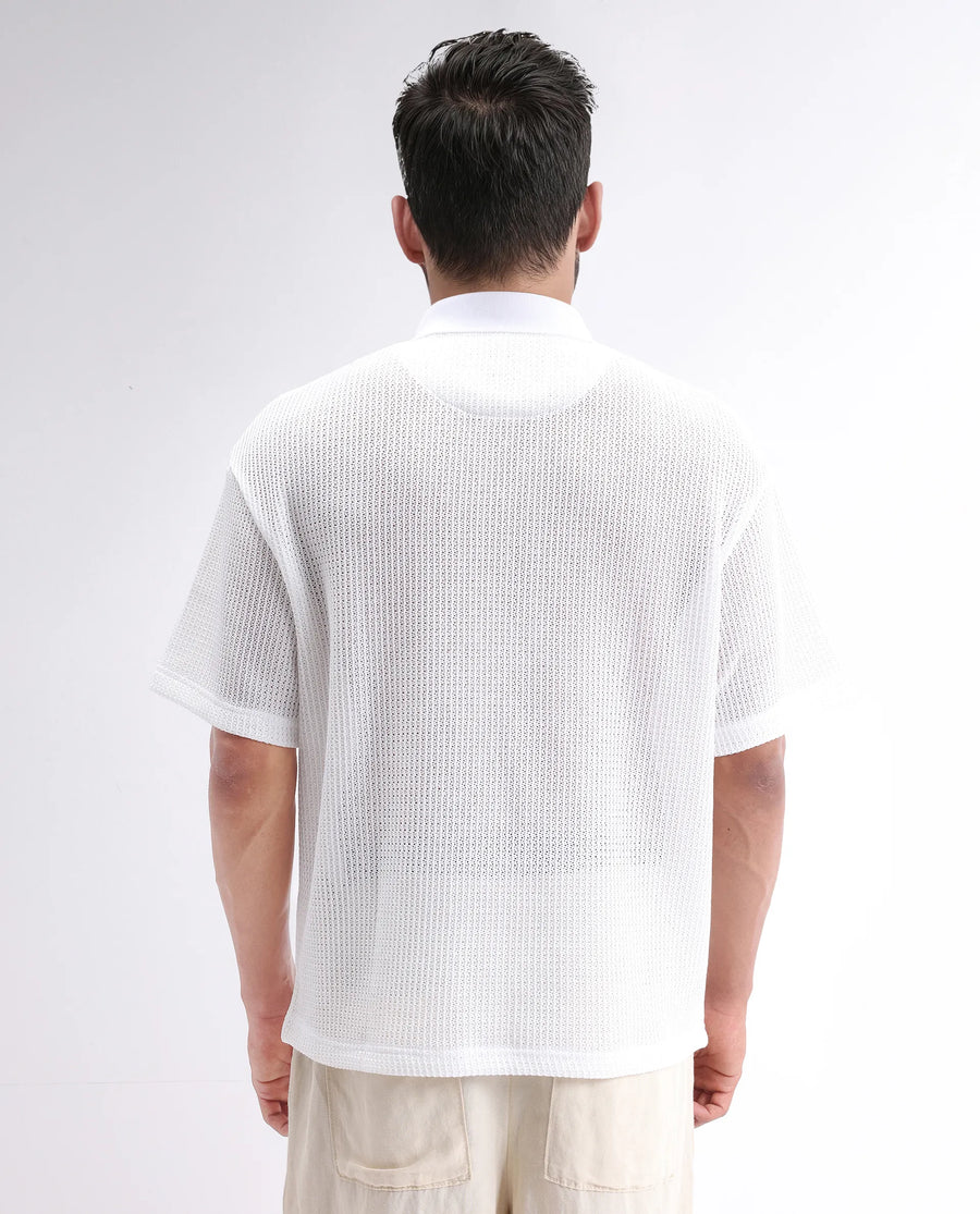 Rare Rabbit Men's Lbiza White Cotton Plain Regular Fit Half Sleeve Collared Shirt