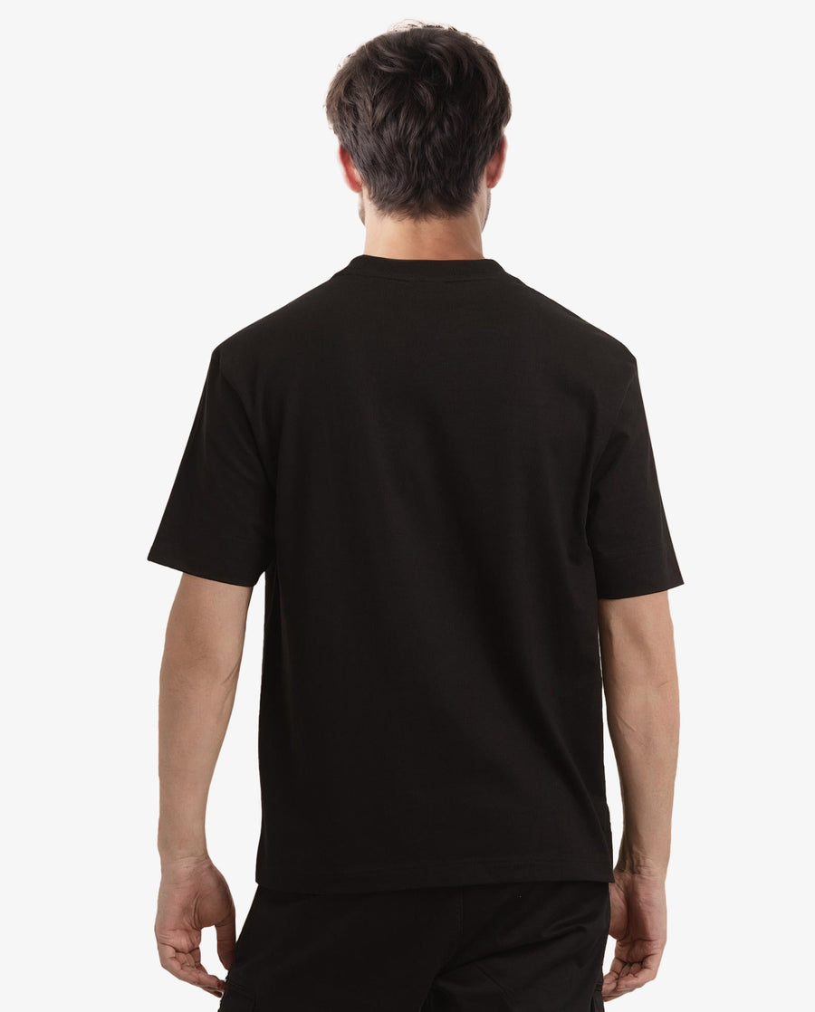 Rare Rabbit Men's Lea Black Cotton Graphic Print Oversized Fit Half Sleeve Crew Neck T-Shirt