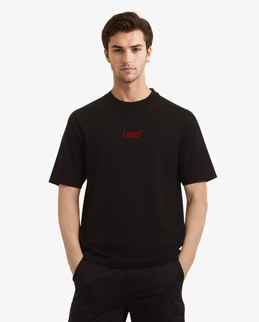 Rare Rabbit Men's Lea Black Cotton Graphic Print Oversized Fit Half Sleeve Crew Neck T-Shirt