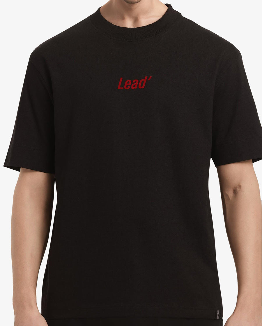 Rare Rabbit Men's Lea Black Cotton Graphic Print Oversized Fit Half Sleeve Crew Neck T-Shirt