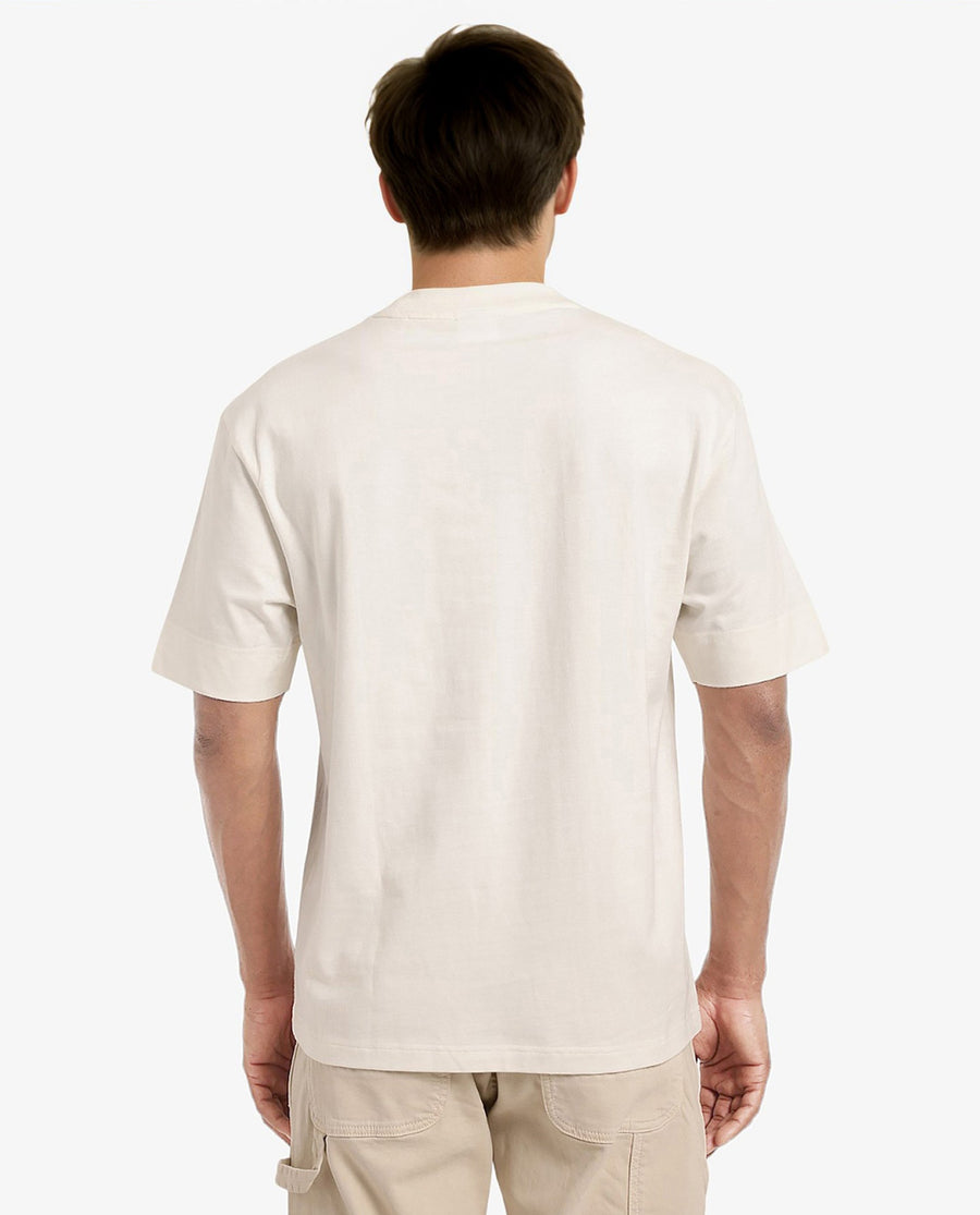 Rare Rabbit Men's Lea Off White Cotton Graphic Print Oversized Fit Half Sleeve Crew Neck T-Shirt