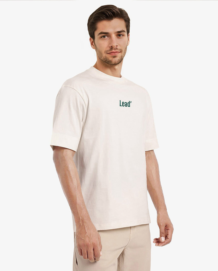 Rare Rabbit Men's Lea Off White Cotton Graphic Print Oversized Fit Half Sleeve Crew Neck T-Shirt