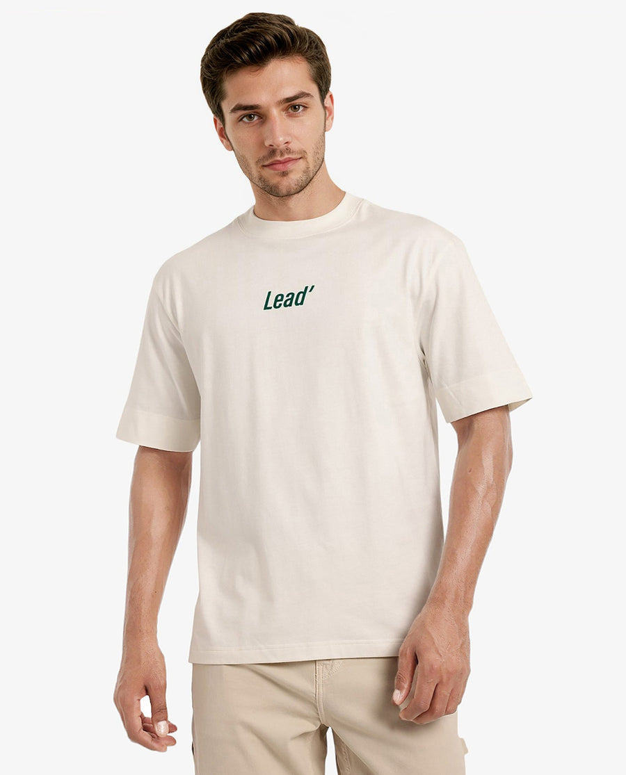 Rare Rabbit Men's Lea Off White Cotton Graphic Print Oversized Fit Half Sleeve Crew Neck T-Shirt