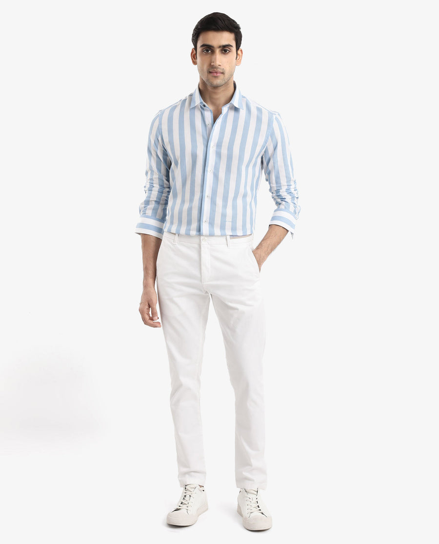 Rare Rabbit Men's Leeds Blue Cotton Striped Print Regular Fit Full Sleeve Collared Shirt
