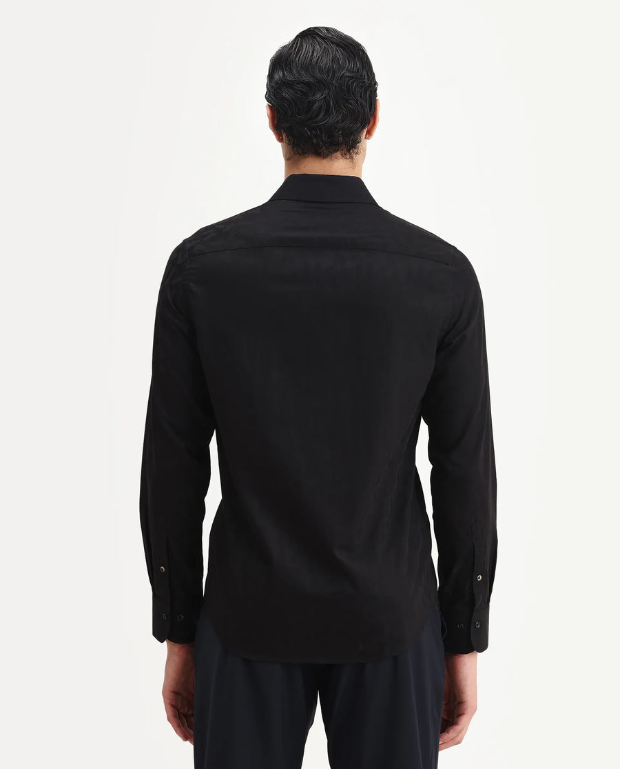 Rare Rabbit Men's Leffy Black Cotton Jacquard Regular Fit Full Sleeve Collared Shirt