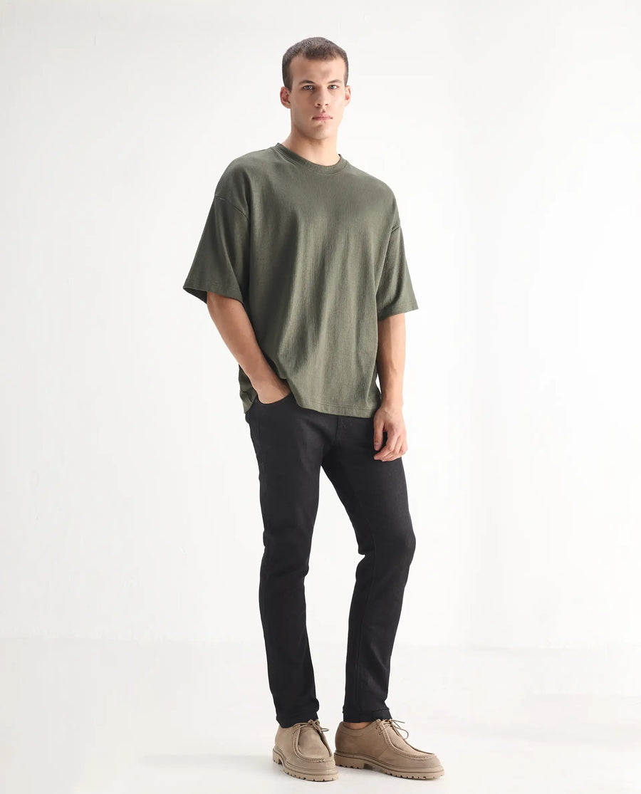 Rare Rabbit Men's Leige Blue Cotton Plain Hawk Slim Fit Jeans