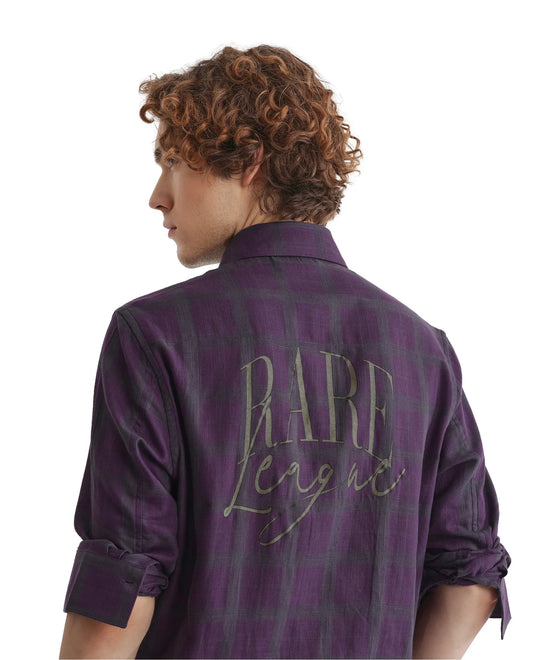 Rare Rabbit Men's Leip Purple Checked Print Regular Fit Full Sleeve Collared Shirt