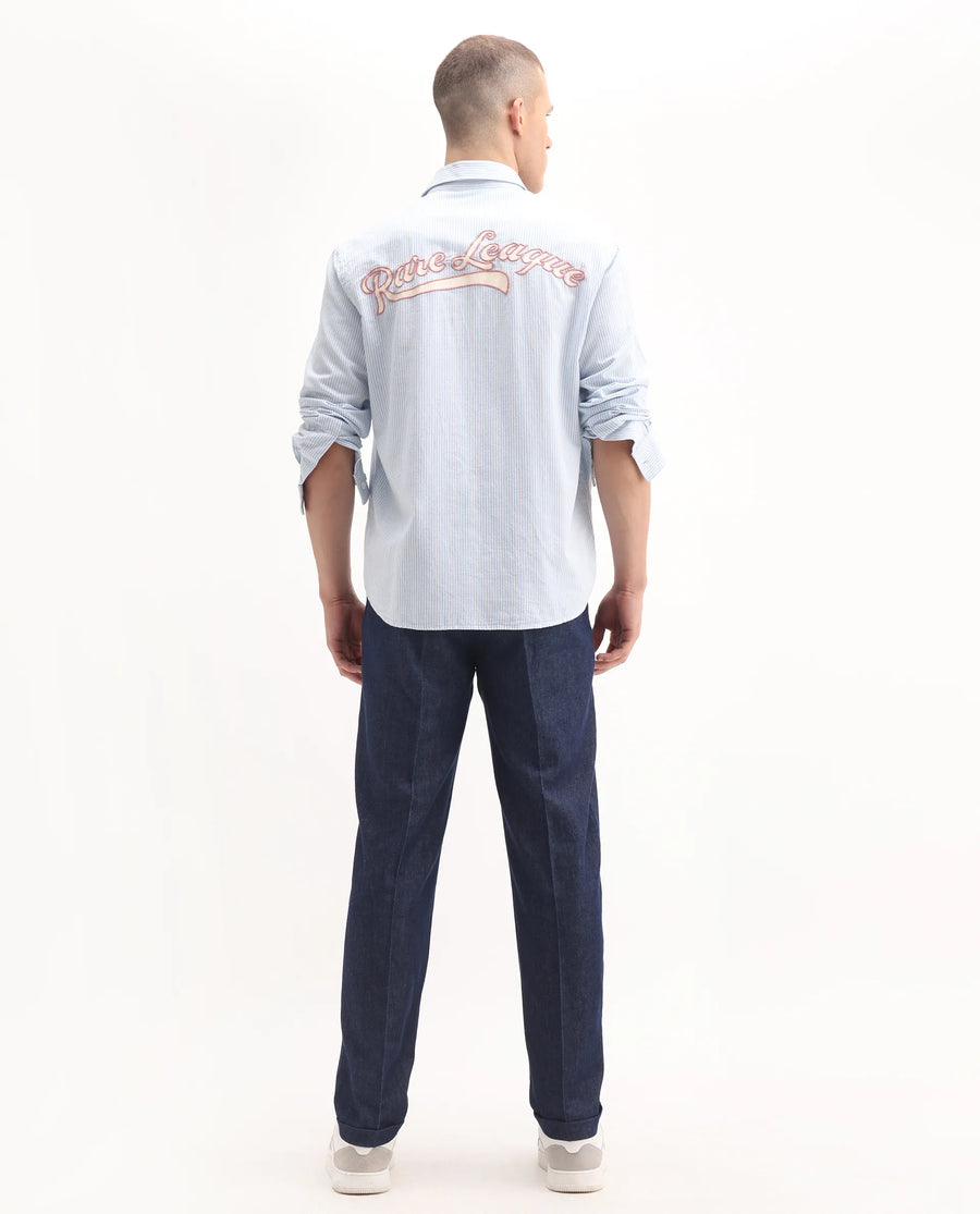 Rare Rabbit Men's Leni Blue Cotton Blend Plain Baggy Fit Gurkha Trouser