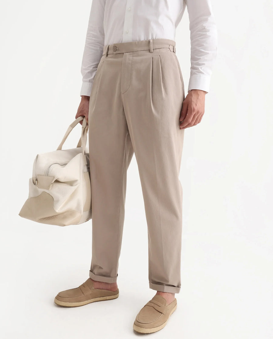 Rare Rabbit Men's Leni Dark Beige Cotton Blend Plain Regular Fit Gurkha Trouser