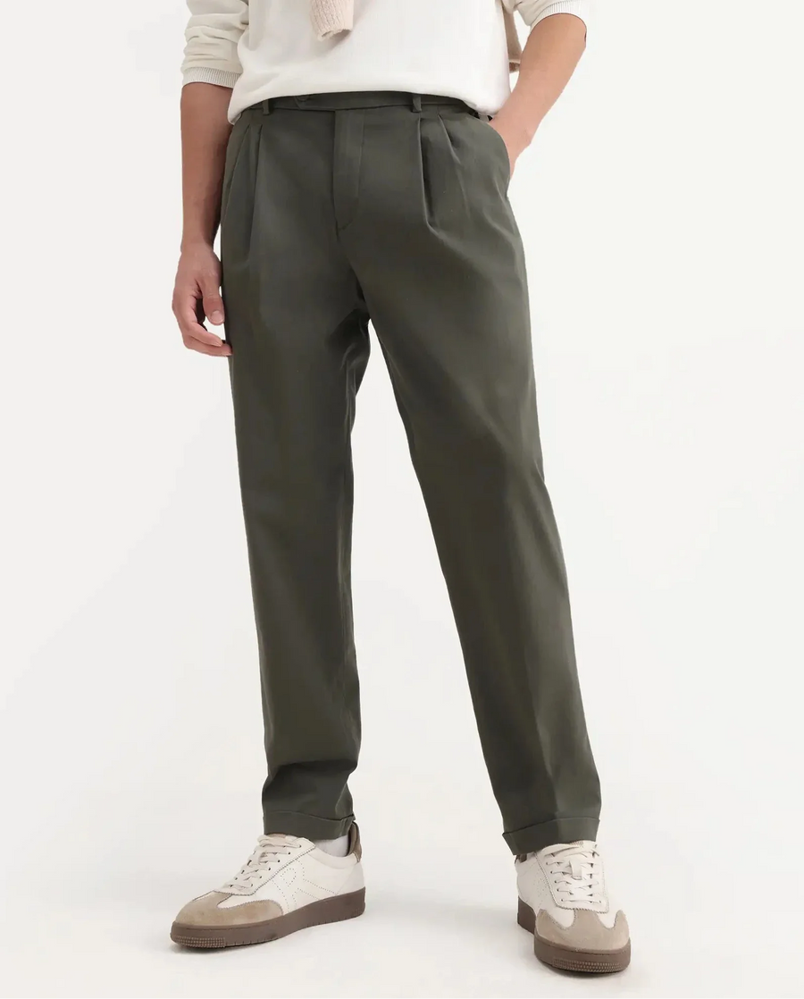 Rare Rabbit Men's Leni Olive Cotton Blend Plain Baggy Fit Gurkha  Trouser