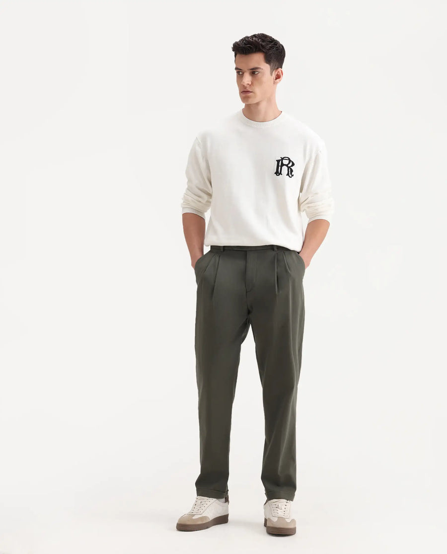 Rare Rabbit Men's Leni Olive Cotton Blend Plain Baggy Fit Gurkha  Trouser