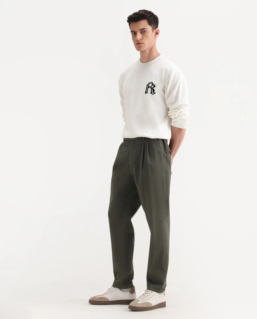 Rare Rabbit Men's Leni Olive Cotton Blend Plain Baggy Fit Gurkha  Trouser