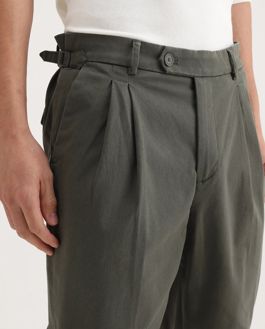 Rare Rabbit Men's Leni Olive Cotton Blend Plain Baggy Fit Gurkha  Trouser